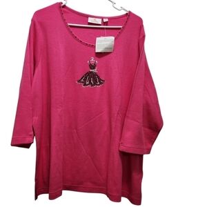 NWT Quacker Factory Women's Hot Pink Plus Size 2X Rhinestone Party Dress Top